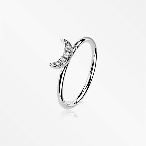 14 Karat White Gold Brilliant Sparkle Crescent Moon Bendable Hoop Ring - Picture 5 of 5